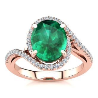 2 1/2 Carat Oval Shape Emerald and Halo Diamond Ring In 14 Karat Rose Gold