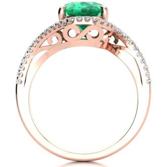 2 1/2 Carat Oval Shape Emerald and Halo Diamond Ring In 14 Karat Rose Gold