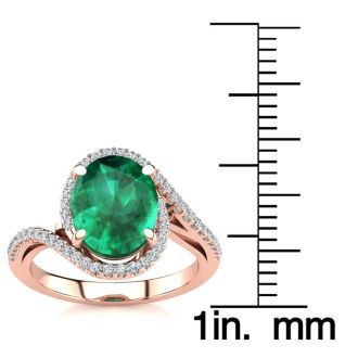 2 1/2 Carat Oval Shape Emerald and Halo Diamond Ring In 14 Karat Rose Gold
