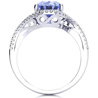 2 3/4 Carat Oval Shape Tanzanite and Halo Diamond Ring In 14 Karat White Gold