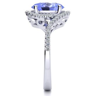 2 3/4 Carat Oval Shape Tanzanite and Halo Diamond Ring In 14 Karat White Gold