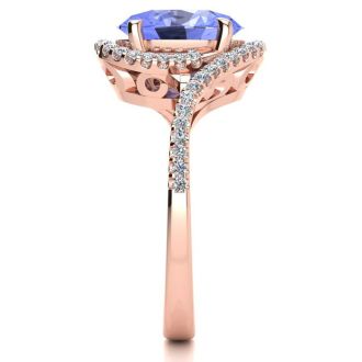 2 3/4 Carat Oval Shape Tanzanite and Halo Diamond Ring In 14 Karat Rose Gold