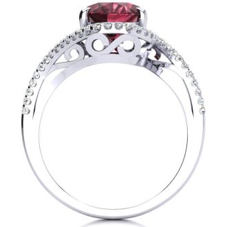 Garnet Ring: Garnet Jewelry: 3 1/3 Carat Oval Shape Garnet and Halo Diamond Ring In 14 Karat White Gold