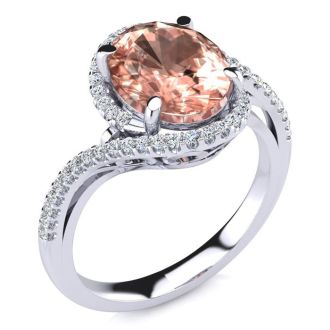 2-1/2 Carat Oval Shape Morganite and Halo Diamond Ring In 14 Karat White Gold