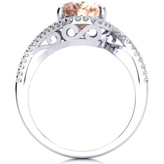 2-1/2 Carat Oval Shape Morganite and Halo Diamond Ring In 14 Karat White Gold