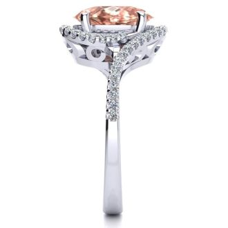 2-1/2 Carat Oval Shape Morganite and Halo Diamond Ring In 14 Karat White Gold