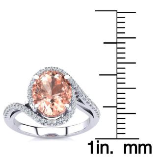 2 1/2 Carat Oval Shape Morganite and Halo Diamond Ring In 14 Karat White Gold