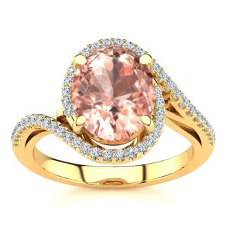 2-1/2 Carat Oval Shape Morganite and Halo Diamond Ring In 14 Karat Yellow Gold
