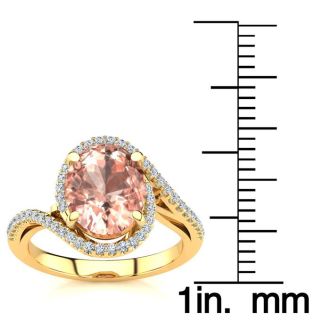 2 1/2 Carat Oval Shape Morganite and Halo Diamond Ring In 14 Karat Yellow Gold