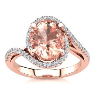 2-1/2 Carat Oval Shape Morganite and Halo Diamond Ring In 14 Karat Rose Gold