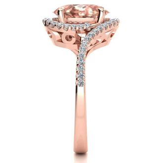 2-1/2 Carat Oval Shape Morganite and Halo Diamond Ring In 14 Karat Rose Gold