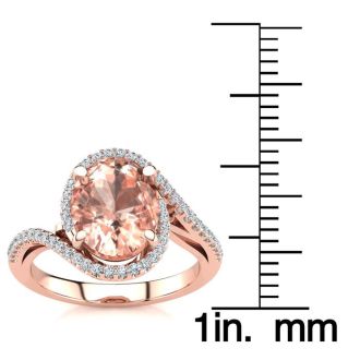 2-1/2 Carat Oval Shape Morganite and Halo Diamond Ring In 14 Karat Rose Gold