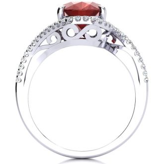 3 1/3 Carat Oval Shape Ruby and Halo Diamond Ring In 14 Karat White Gold