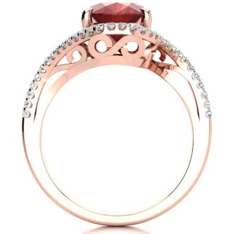 3 1/3 Carat Oval Shape Ruby and Halo Diamond Ring In 14 Karat Rose Gold