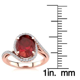 3 1/3 Carat Oval Shape Ruby and Halo Diamond Ring In 14 Karat Rose Gold