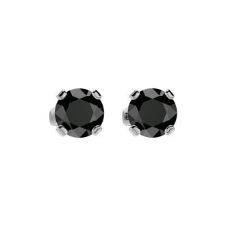 1ct Black Diamond Stud Earrings, 14k White Gold