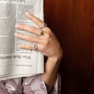 3 Carat Cushion Cut Peridot and Halo Diamond Ring With Fancy Band In 14 Karat Yellow Gold