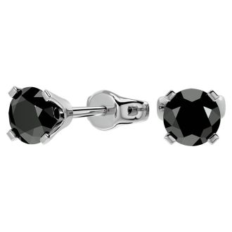 1 1/2ct Black Diamond Stud Earrings, 14k White Gold