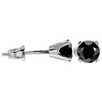 1 1/2ct Black Diamond Stud Earrings, 14k White Gold