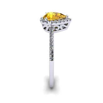 3/4 Carat Pear Shape Citrine and Halo Diamond Ring In 14 Karat White Gold
