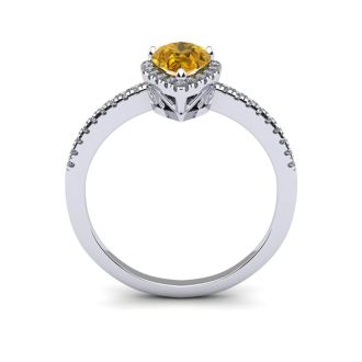 3/4 Carat Pear Shape Citrine and Halo Diamond Ring In 14 Karat White Gold