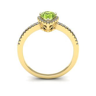 1 Carat Pear Shape Peridot and Halo Diamond Ring In 14 Karat Yellow Gold