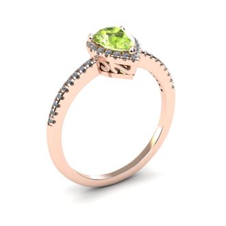 1 Carat Pear Shape Peridot and Halo Diamond Ring In 14 Karat Rose Gold
