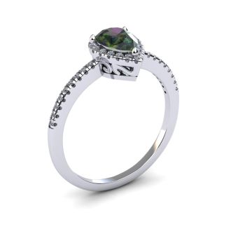1 Carat Pear Shape Mystic Topaz Ring With Diamond Halo In 14 Karat White Gold