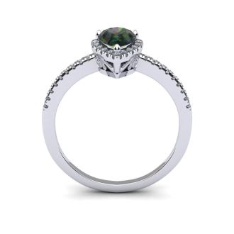 1 Carat Pear Shape Mystic Topaz Ring With Diamond Halo In 14 Karat White Gold