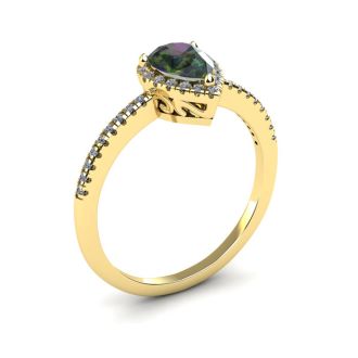 1 Carat Pear Shape Mystic Topaz Ring With Diamond Halo In 14 Karat Yellow Gold