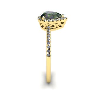 1 Carat Pear Shape Mystic Topaz Ring With Diamond Halo In 14 Karat Yellow Gold