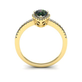 1 Carat Pear Shape Mystic Topaz Ring With Diamond Halo In 14 Karat Yellow Gold