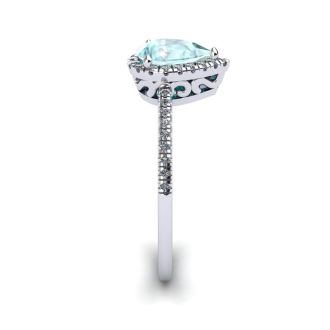 Aquamarine Ring: Aquamarine Jewelry: 3/4 Carat Pear Shape Aquamarine and Halo Diamond Ring In 14 Karat White Gold
