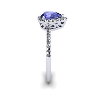 1 Carat Pear Shape Tanzanite and Halo Diamond Ring In 14 Karat White Gold