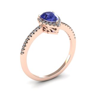 1 Carat Pear Shape Tanzanite and Halo Diamond Ring In 14 Karat Rose Gold