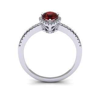 Garnet Ring: Garnet Jewelry: 1 Carat Pear Shape Garnet and Halo Diamond Ring In 14 Karat White Gold