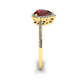 Garnet Ring: Garnet Jewelry: 1 Carat Pear Shape Garnet and Halo Diamond Ring In 14 Karat Yellow Gold