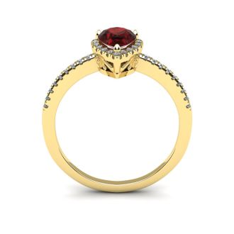 Garnet Ring: Garnet Jewelry: 1 Carat Pear Shape Garnet and Halo Diamond Ring In 14 Karat Yellow Gold