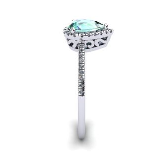 3/4 Carat Pear Shape Green Amethyst and Halo Diamond Ring In 14 Karat White Gold