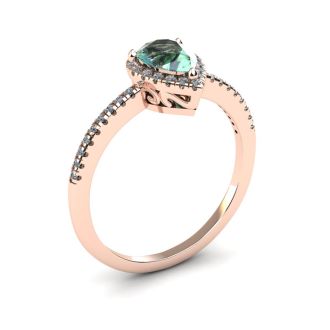 3/4 Carat Pear Shape Green Amethyst and Halo Diamond Ring In 14 Karat Rose Gold