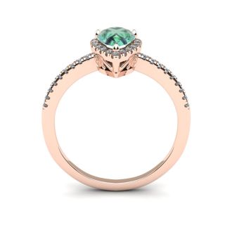 3/4 Carat Pear Shape Green Amethyst and Halo Diamond Ring In 14 Karat Rose Gold