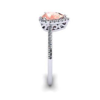 3/4 Carat Pear Shape Morganite and Halo Diamond Ring In 14 Karat White Gold