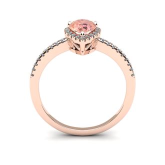 3/4 Carat Pear Shape Morganite and Halo Diamond Ring In 14 Karat Rose Gold