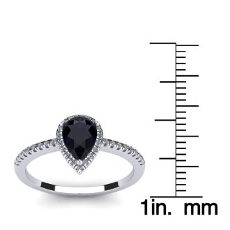 1 Carat Pear Shape Sapphire and Halo Diamond Ring In 14 Karat White Gold