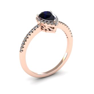 1 Carat Pear Shape Sapphire and Halo Diamond Ring In 14 Karat Rose Gold