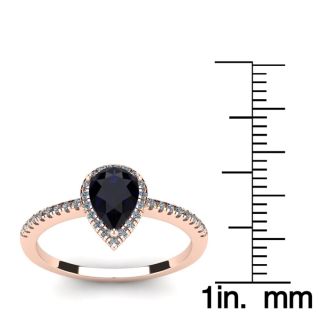 1 Carat Pear Shape Sapphire and Halo Diamond Ring In 14 Karat Rose Gold