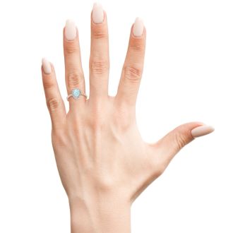 Aquamarine Ring: Aquamarine Jewelry: 1 Carat Pear Shape Aquamarine and Double Halo Diamond Ring In 14 Karat Rose Gold