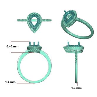 Aquamarine Ring: Aquamarine Jewelry: 1 Carat Pear Shape Aquamarine and Double Halo Diamond Ring In 14 Karat Rose Gold