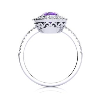 1 1/2 Carat Oval Shape Amethyst and Double Halo Diamond Ring In 14 Karat White Gold