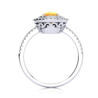 1 1/2 Carat Oval Shape Citrine and Double Halo Diamond Ring In 14 Karat White Gold